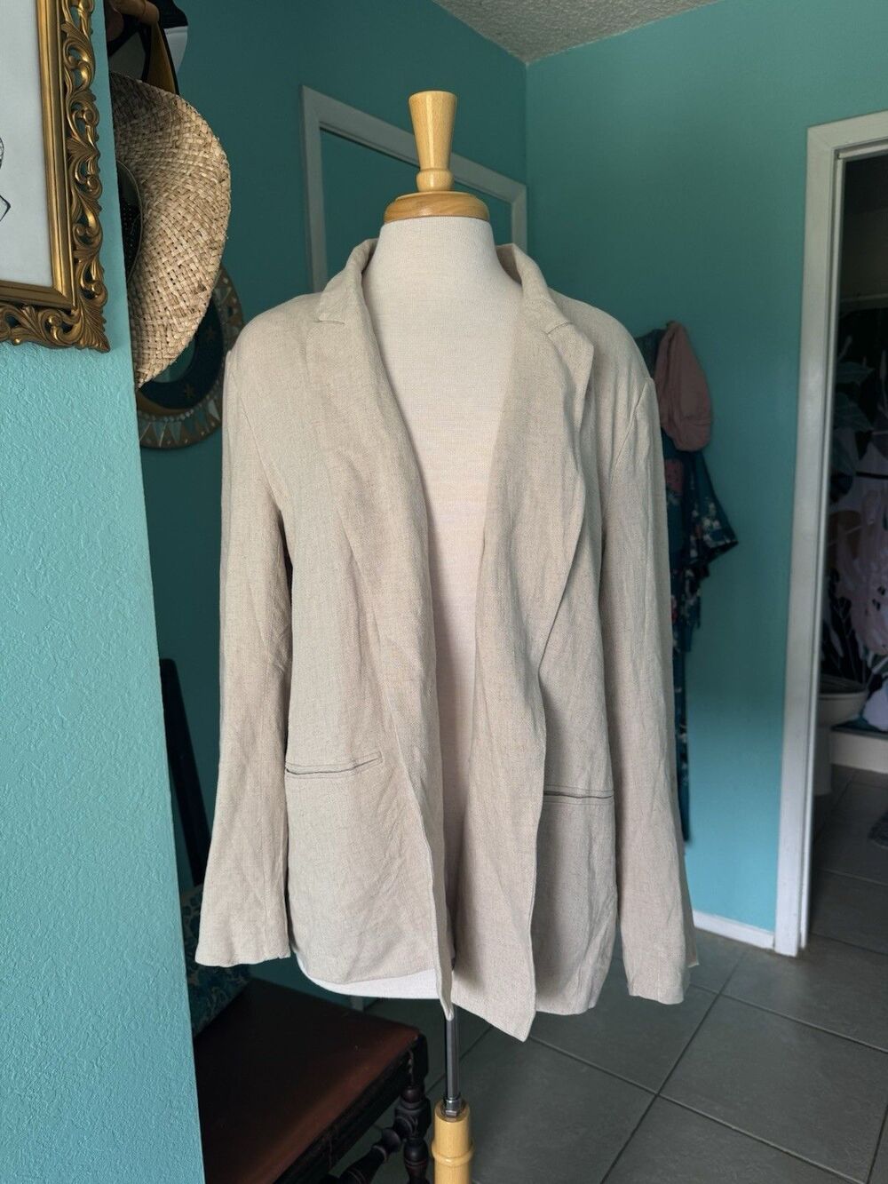 Simply Vera Wang XL Linen Comfort Blazer Camel Neutral Jacket Cooling Fabric - Picture 6 of 9